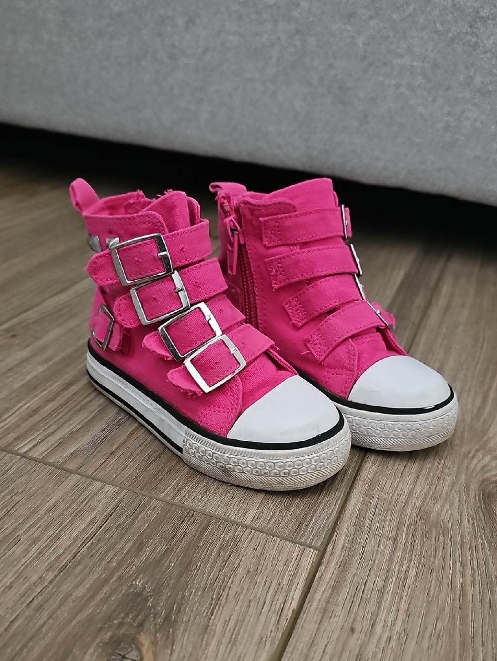 Kids Hot Pink High-Top Buckle Sneakers